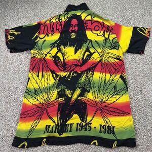 Vintage 90s Bob Marley Memorial Reggae Jamaican Button Shirt AOP 100% Rayon Weed